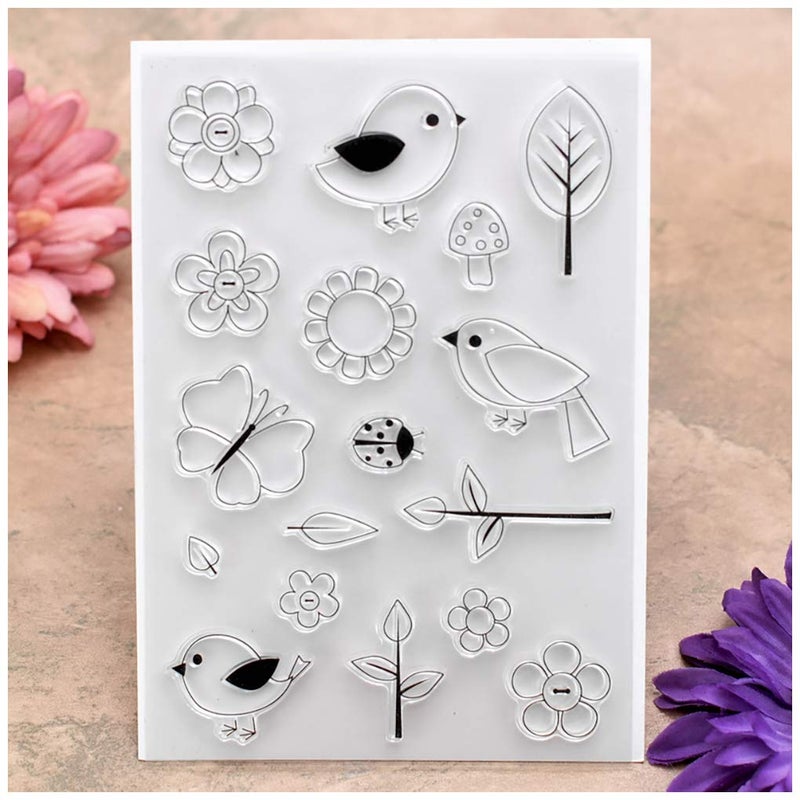 KWELLAM Bird Butterfly Ladybug Mushroom Flowers Leaves Clear Stamps for Card Making Decoration and DIY Scrapbooking